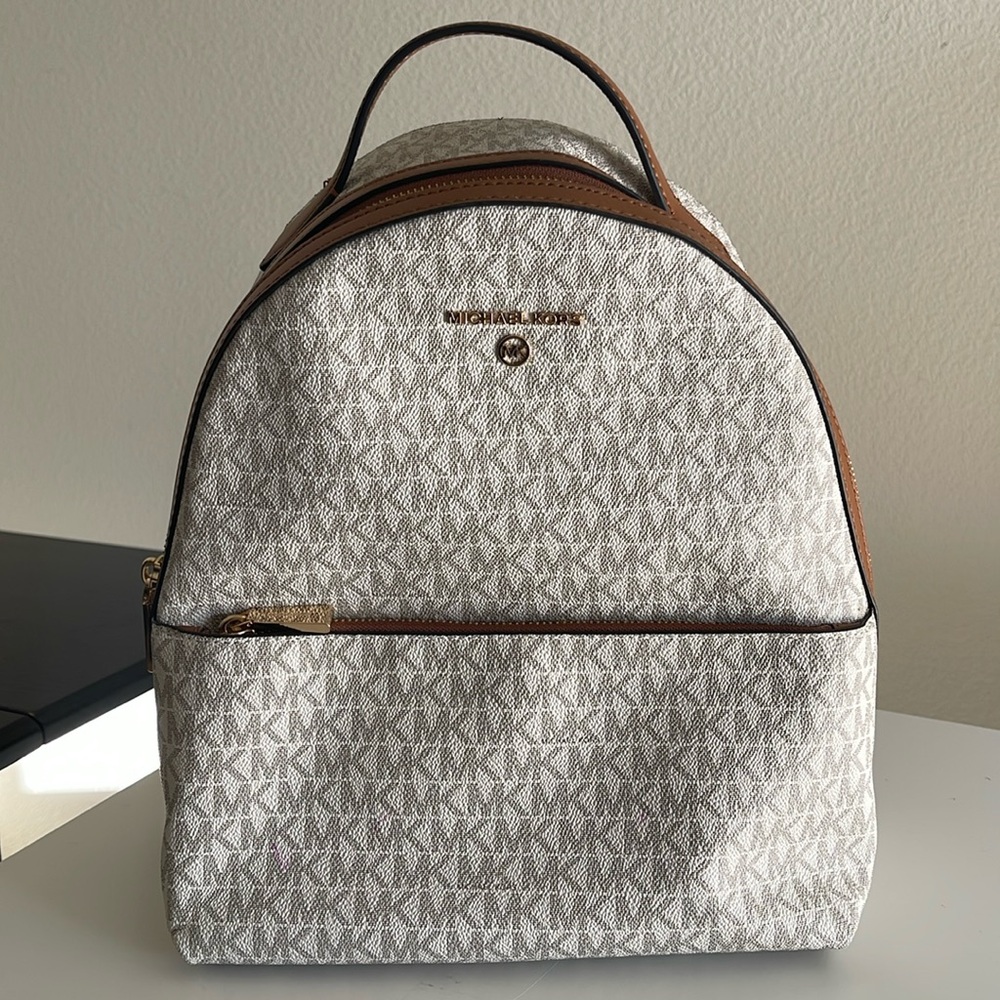 Michael Kors Cream and Tan Logo Backpack